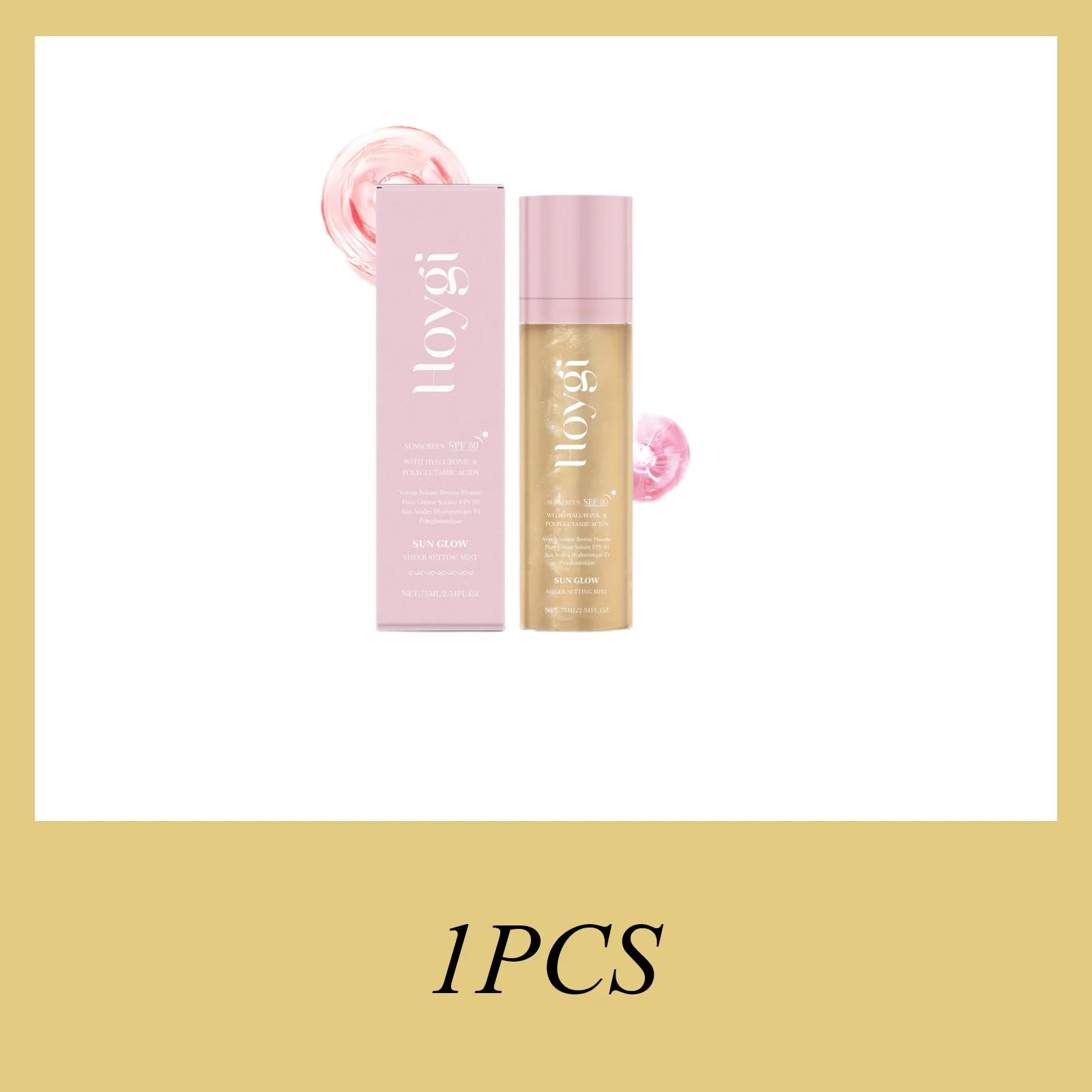 Hoygi 75ML SPF 50 Sheer Setting Mist Hydrating Glow Mist with Shimmering Oil Reef Safe for Face Body Non Greasy Fast Absorbing