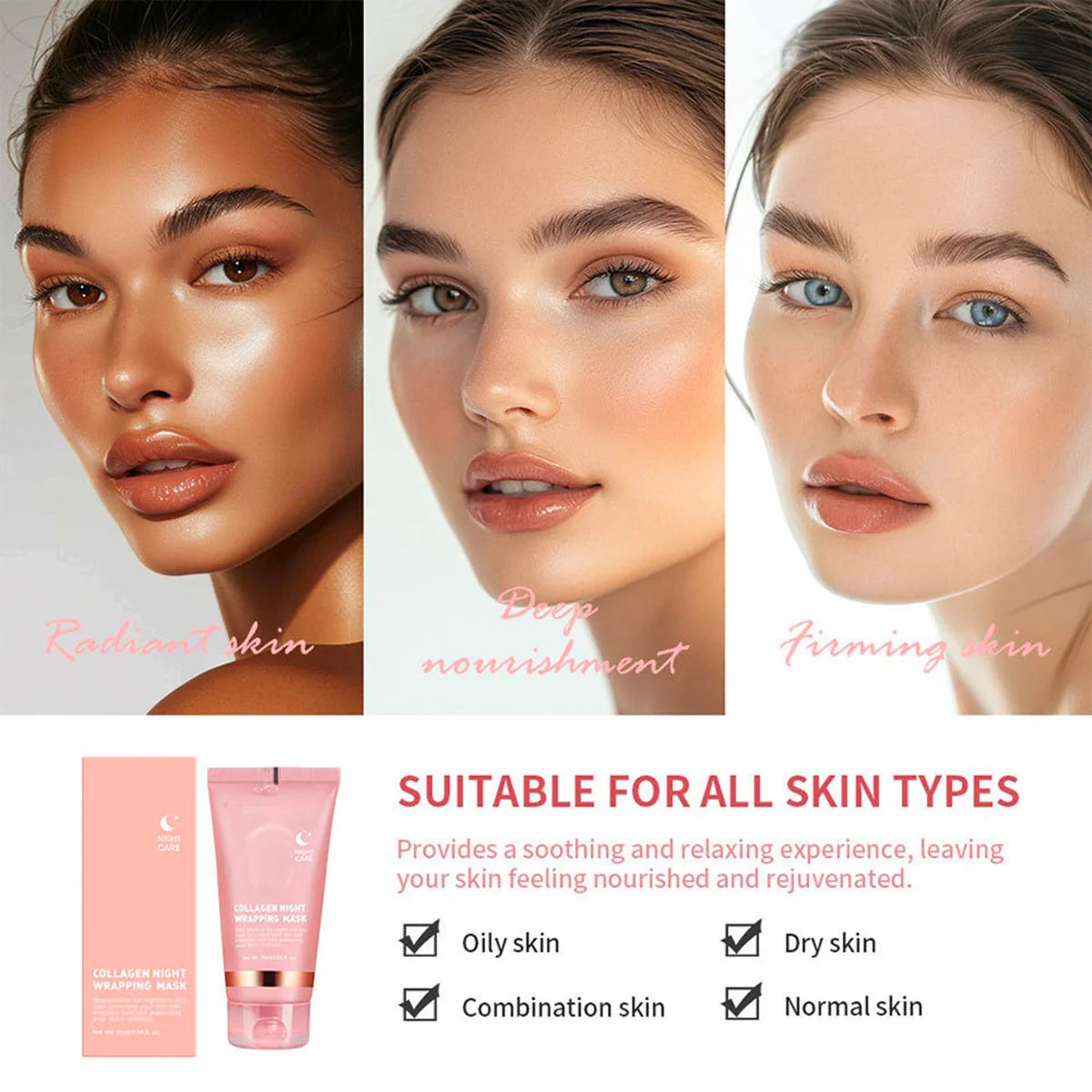 Collagen Peel-Off Face Mask – Hydrating, Firming, Brightening, Pore Minimizing, Overnight Care, Gentle, Unisex, Certified