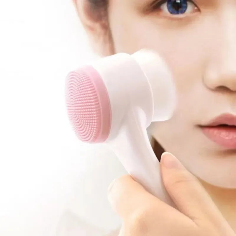 3D Double-Sided Soft Bristled Silicone Facial Brush Manual Massage Brush Cleanser To Remove Black Pores Deep Cleaning Brush