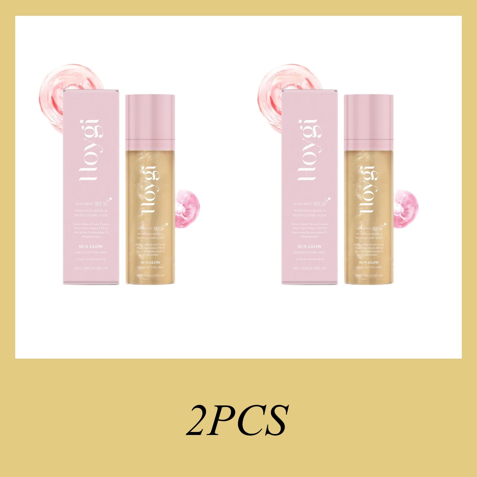 Hoygi 75ML SPF 50 Sheer Setting Mist Hydrating Glow Mist with Shimmering Oil Reef Safe for Face Body Non Greasy Fast Absorbing