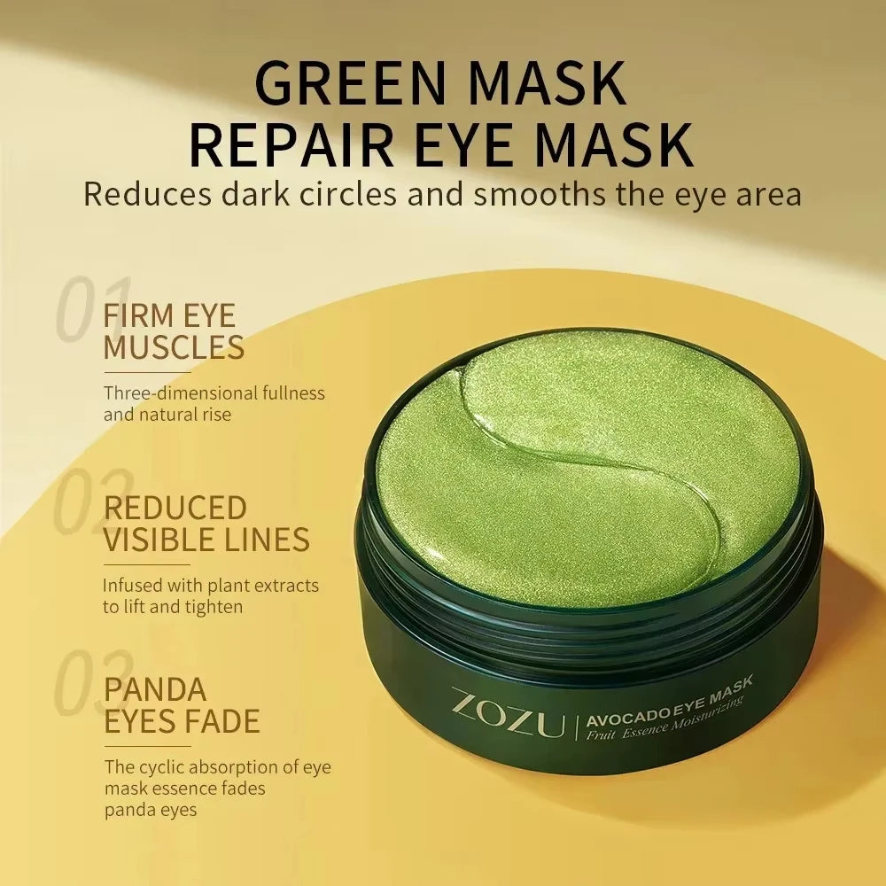 60pcs Avocado Gold Eye Mask Firming Improve Eye Bags Nourishing Moisturising Anti Wrinkle Eye Patches for Dark Circles Skin Care