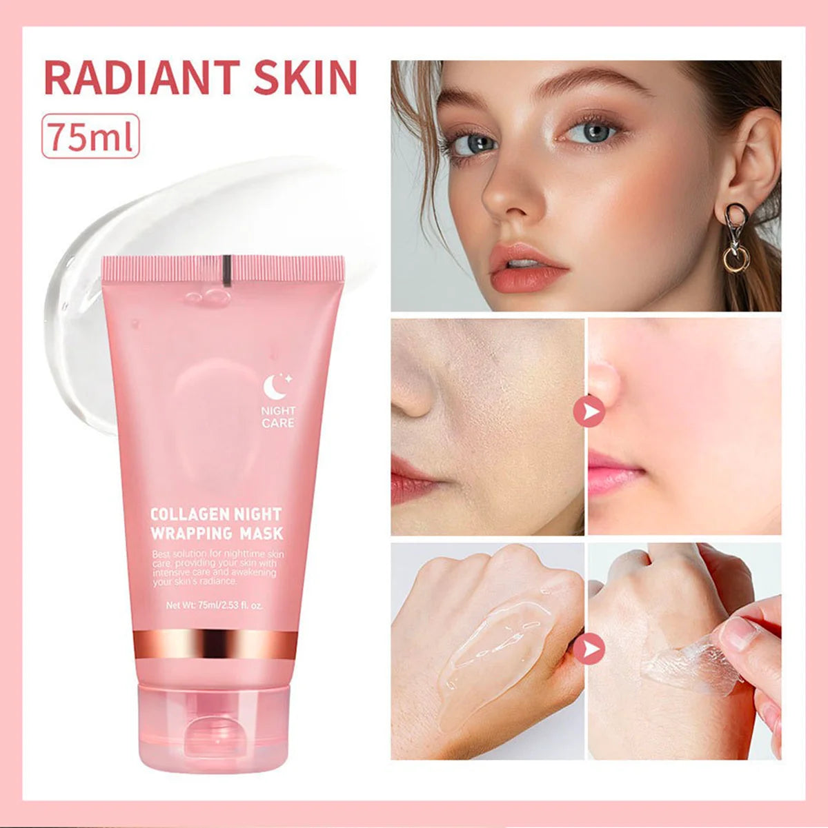 Collagen Peel-Off Face Mask – Hydrating, Firming, Brightening, Pore Minimizing, Overnight Care, Gentle, Unisex, Certified